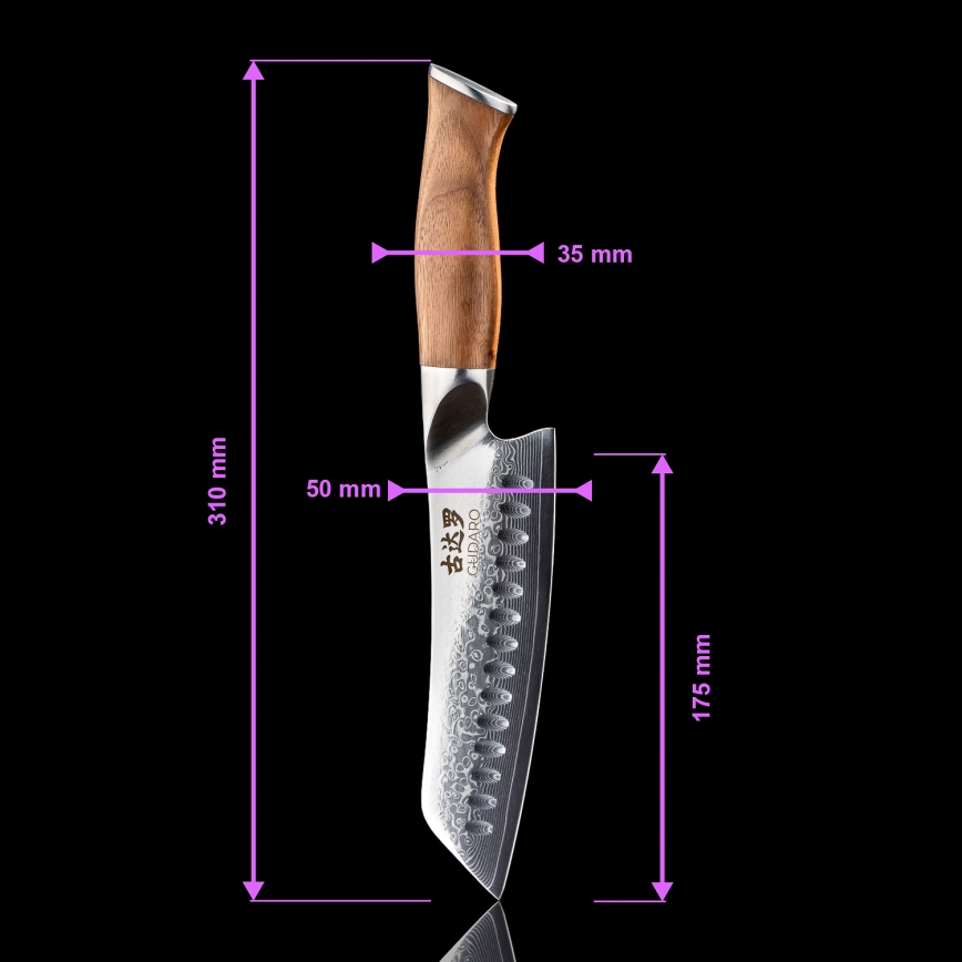 Gudaro - Damaškový Santoku kuchynský nôž TAKUMI 7, 67 vrstiev ocele, dĺžka 17,5 cm, orech
