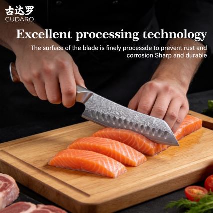 Gudaro - Damaškový Santoku kuchynský nôž TAKUMI 7, 67 vrstiev ocele, dĺžka 17,5 cm, orech