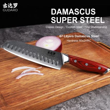 Gudaro - Damaškový Santoku kuchynský nôž KENSHO 7, 67 vrstiev ocele, dĺžka 17,5 cm