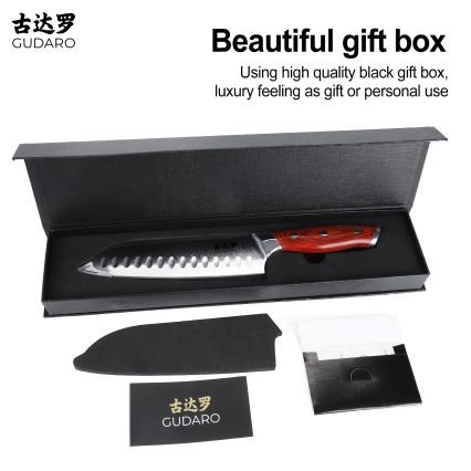 Gudaro - Damaškový Santoku kuchynský nôž KENSHO 7, 67 vrstiev ocele, dĺžka 17,5 cm