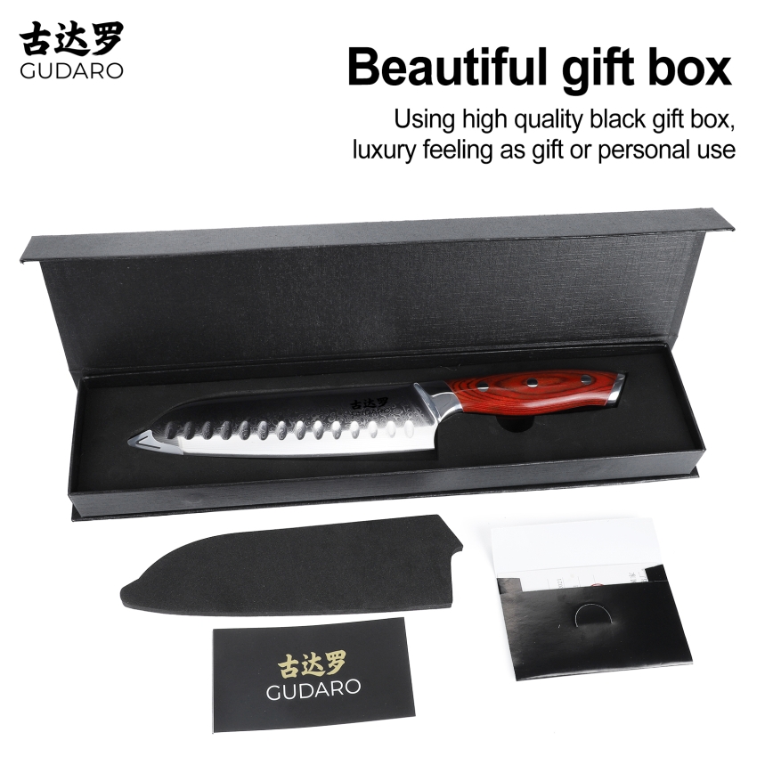 Gudaro - Damaškový Santoku kuchynský nôž KENSHO 7, 67 vrstiev ocele, dĺžka 17,5 cm