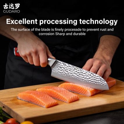 Gudaro - Damaskový Santoku kuchynský nôž MIYABI 7, 67 vrstiev ocele, dĺžka 17,5 cm
