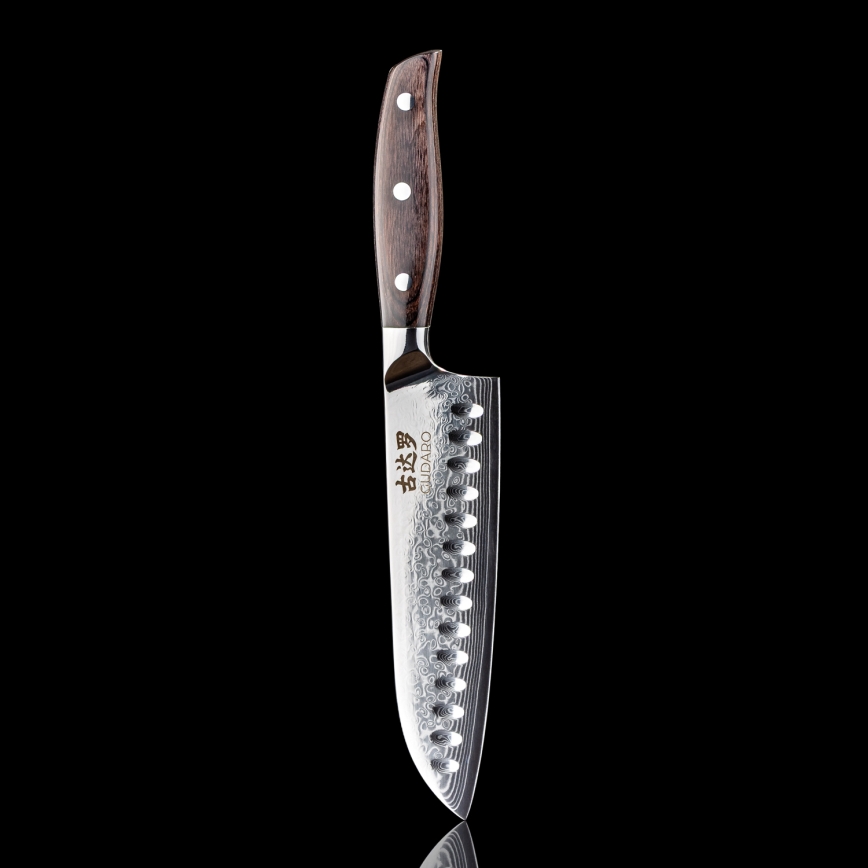 Gudaro - damaškový Santoku kuchynský nôž SHIRO 7, 67 vrstiev ocele, dĺžka 17,5 cm