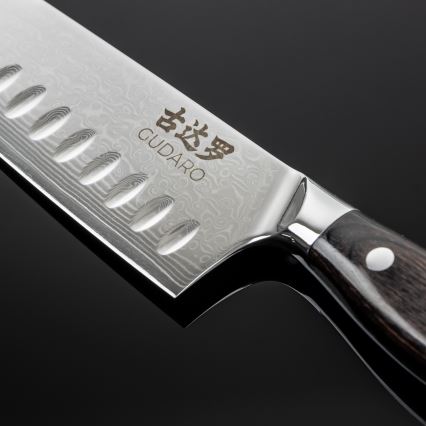 Gudaro - damaškový Santoku kuchynský nôž SHIRO 7, 67 vrstiev ocele, dĺžka 17,5 cm