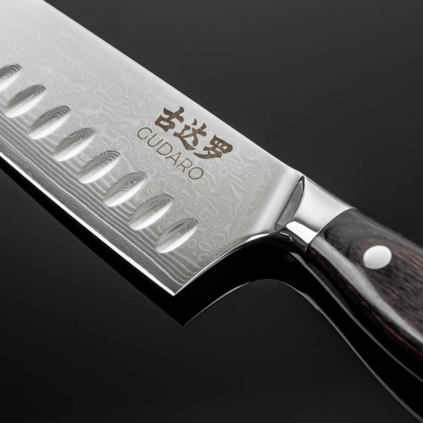 Gudaro - damaškový Santoku kuchynský nôž SHIRO 7, 67 vrstiev ocele, dĺžka 17,5 cm