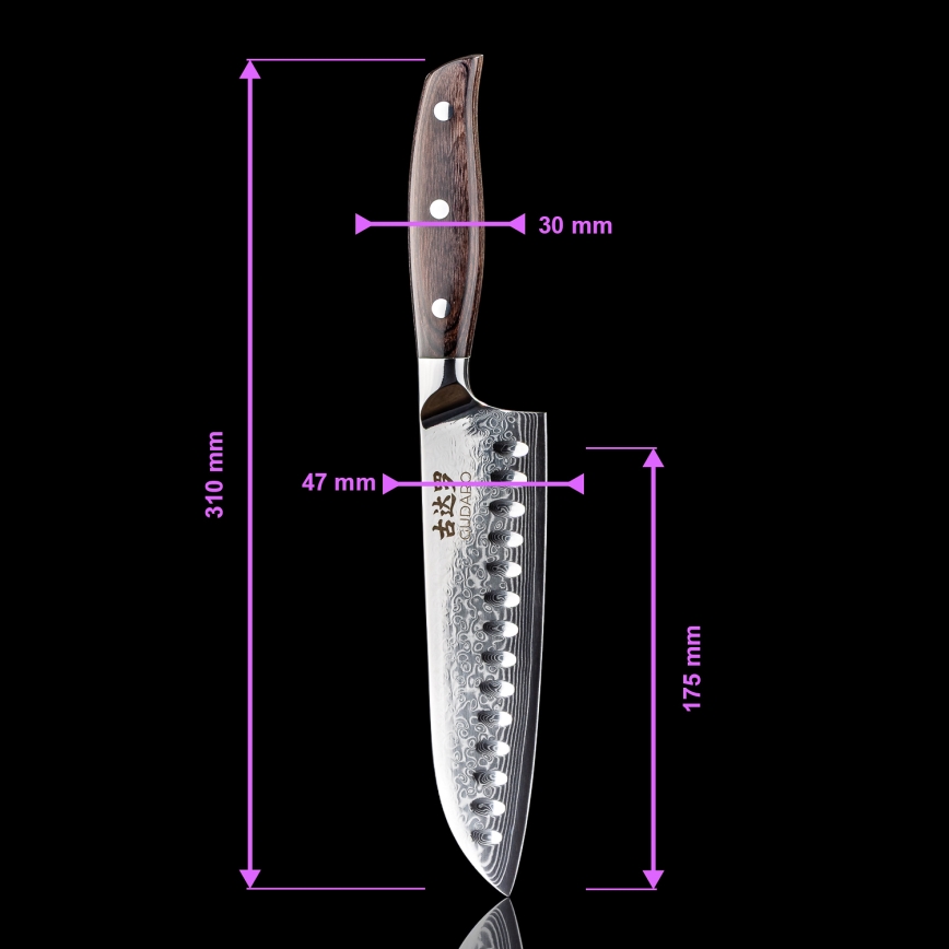 Gudaro - damaškový Santoku kuchynský nôž SHIRO 7, 67 vrstiev ocele, dĺžka 17,5 cm