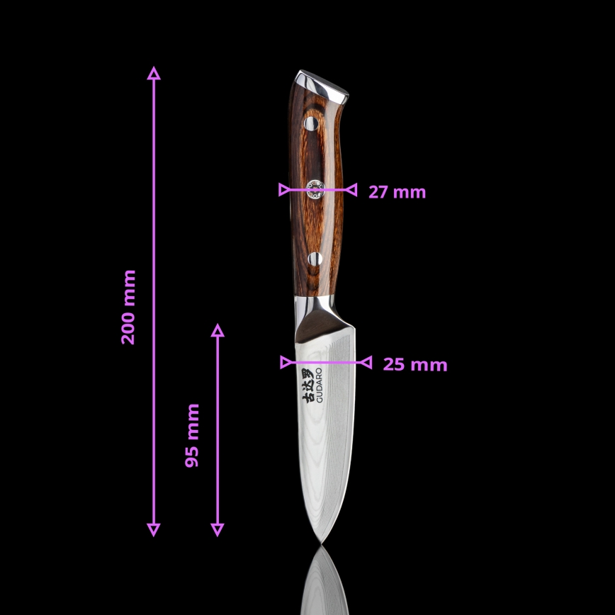 Gudaro - SADA 2x damaškový kuchynský nôž Santoku FENG 7,5, 67 vrstiev ocele, dĺžka 18 cm + 1x ZDARMO damaškový kuchynský nôž FENG 3,5, 67 vrstiev ocele, dĺžka 9,5 cm