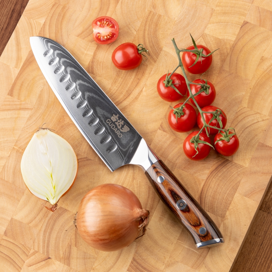 Gudaro - SADA 1x damaškový šéfkuchársky nôž FENG 8, 67 vrstiev ocele, dĺžka 20 cm + 1x damaškový Santoku kuchynský nôž FENG 7,5, 67 vrstiev ocele, dĺžka 18 cm + 1x ZADARMO damaškový kuchynský nôž FENG 3,5, 67 vrstiev ocele, dĺžka 9,5 cm