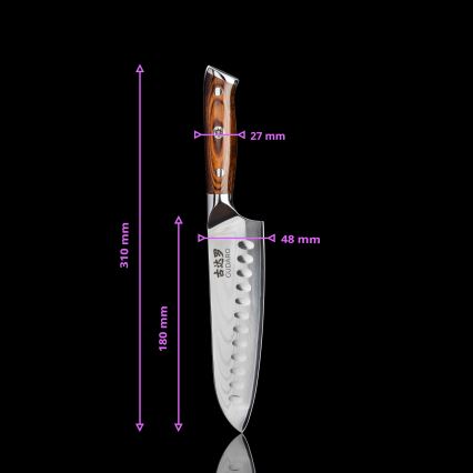 Gudaro - SADA 1x damaškový šéfkuchársky nôž FENG 8, 67 vrstiev ocele, dĺžka 20 cm + 1x damaškový Santoku kuchynský nôž FENG 7,5, 67 vrstiev ocele, dĺžka 18 cm + 1x ZADARMO damaškový kuchynský nôž FENG 3,5, 67 vrstiev ocele, dĺžka 9,5 cm