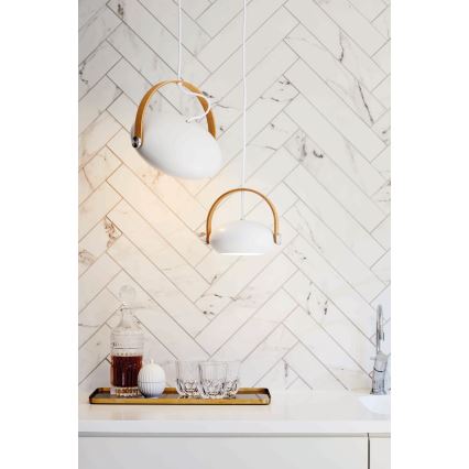 Halo Design 734337 - Závesné svietidlo na lanku DC 1xE27/40W/230V Ø 26 cm biela/dub