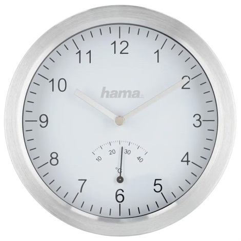 Hama - Kúpeľňové nástenné hodiny s teplomerom 1xAA IPX4 strieborná