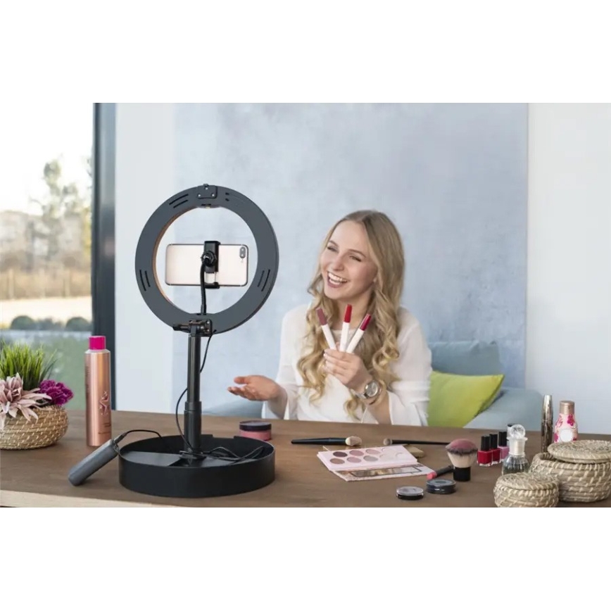 Hama - LED Stmievateľné kruhové svetlo so statívom LED/9,2W/5V pr. 26,5 cm + diaľkové ovládanie