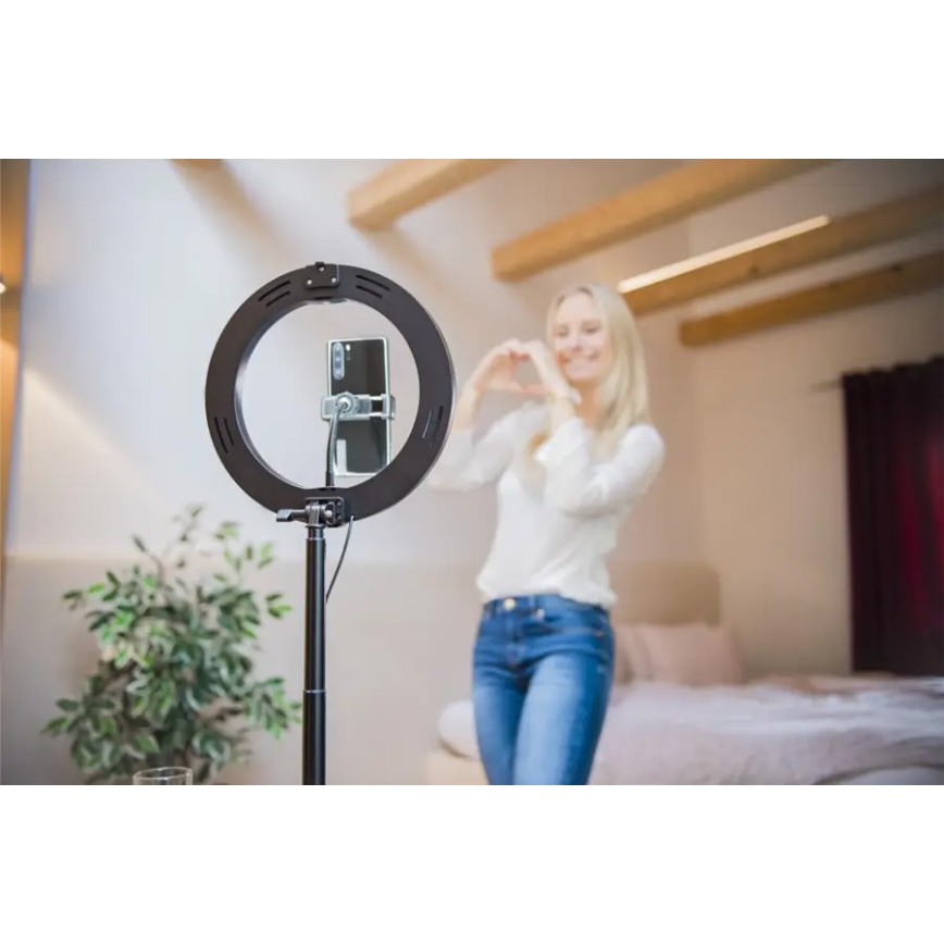 Hama - LED Stmievateľné kruhové svetlo so statívom LED/9,2W/5V pr. 26,5 cm + diaľkové ovládanie