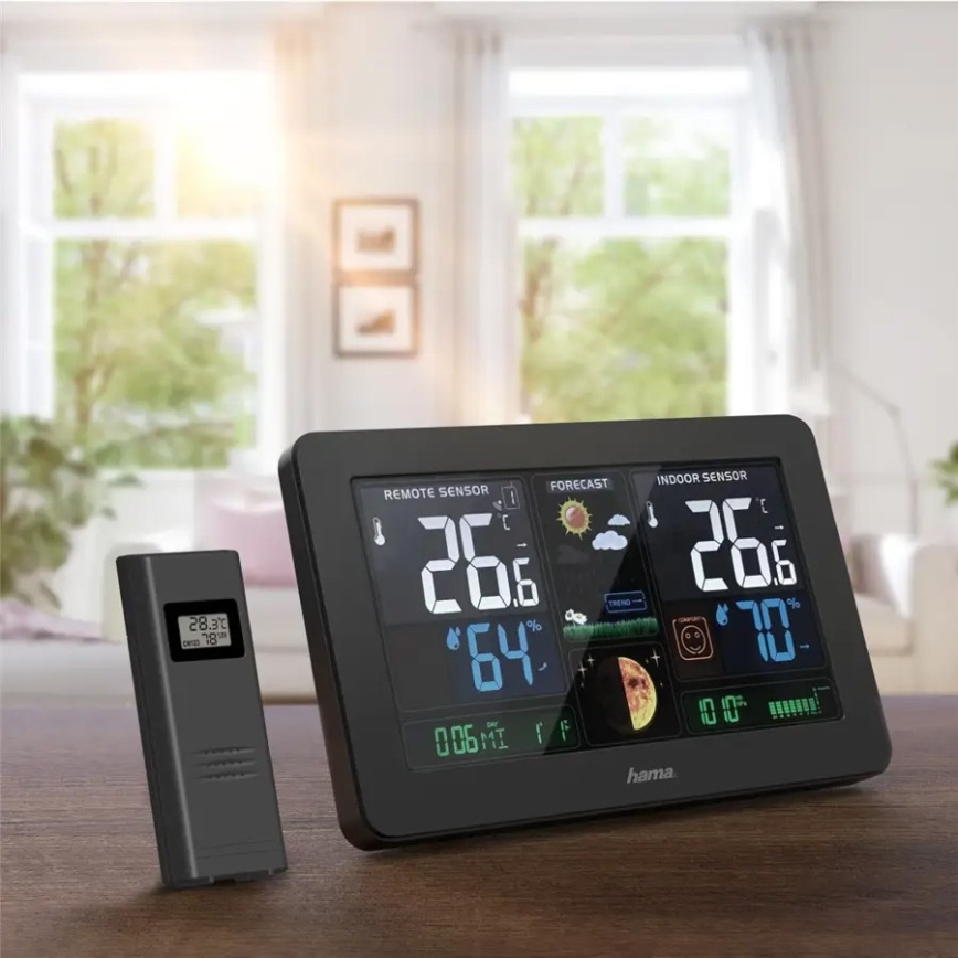 Hama - Meteostanica s farebným LCD displejom a budíkom + USB čierna