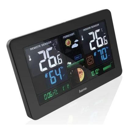 Hama - Meteostanica s farebným LCD displejom a budíkom + USB čierna