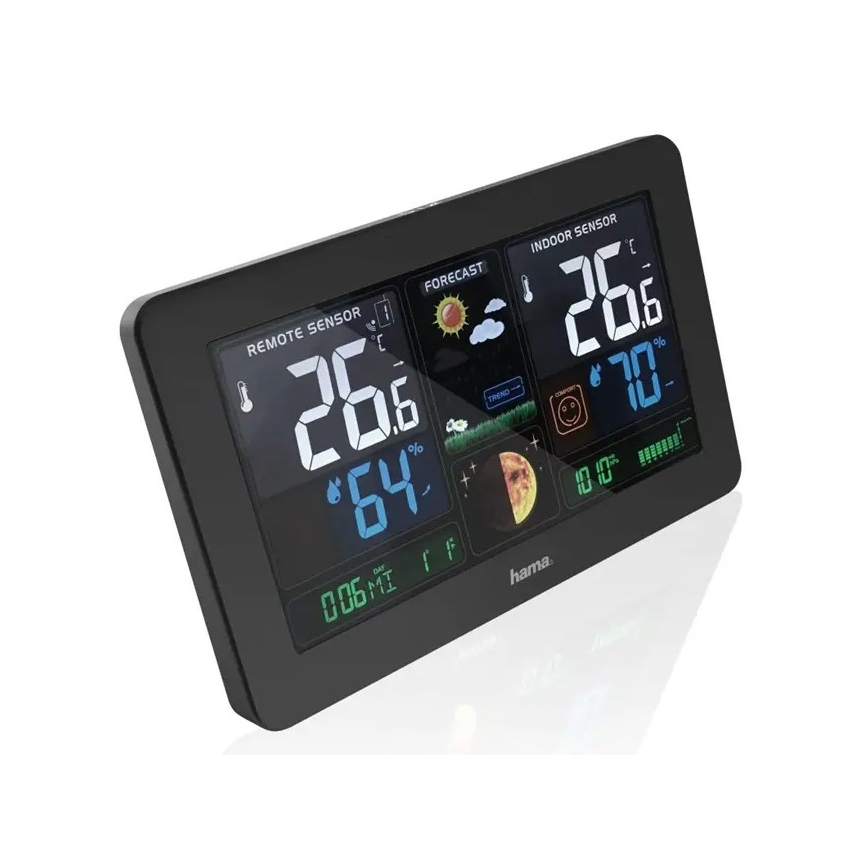 Hama - Meteostanica s farebným LCD displejom a budíkom + USB čierna