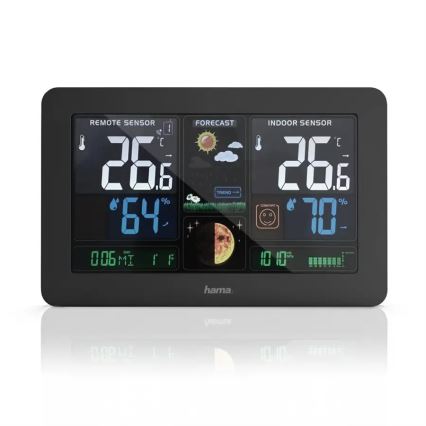 Hama - Meteostanica s farebným LCD displejom a budíkom + USB čierna