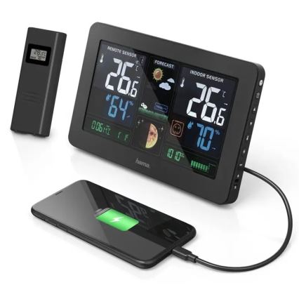 Hama - Meteostanica s farebným LCD displejom a budíkom + USB čierna