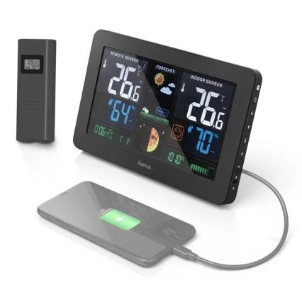 Hama - Meteostanica s farebným LCD displejom a budíkom + USB čierna