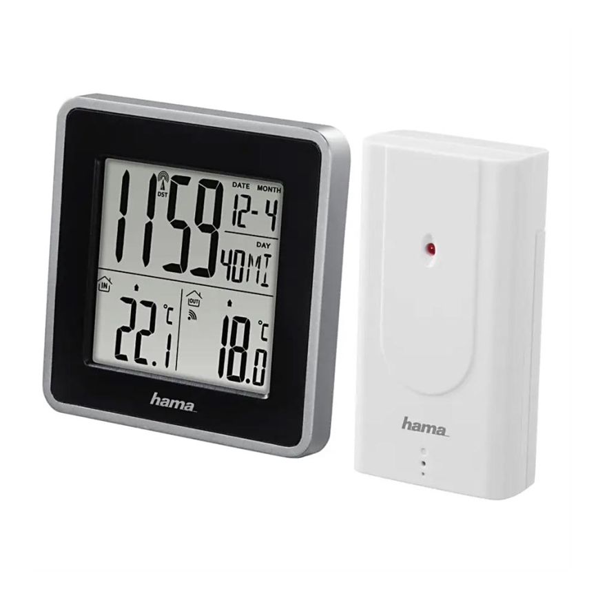Hama - Meteostanica s LCD displejom a budíkom 2xAA + 2xAA čierna/šedá