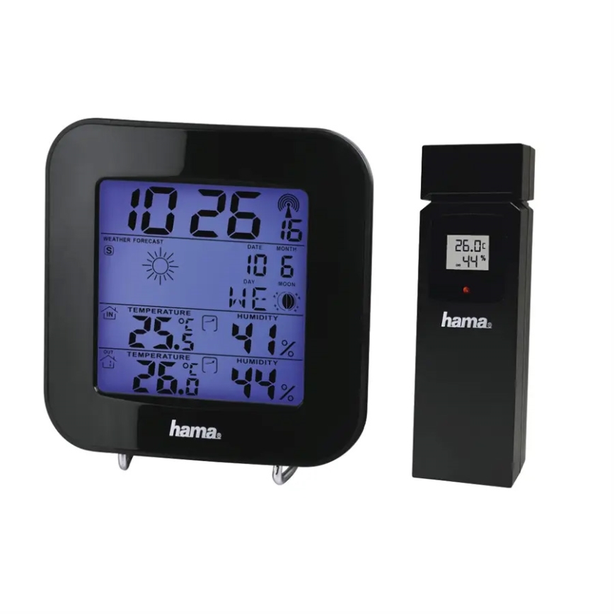 Hama - Meteostanica s LCD displejom a budíkom 2xAA + 2xAAA čierna