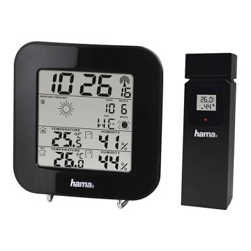 Hama - Meteostanica s LCD displejom a budíkom 2xAA čierna