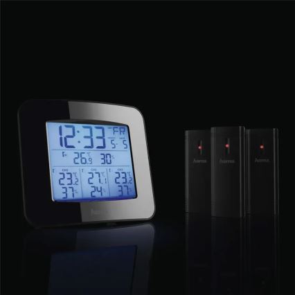 Hama - Meteostanica s LCD displejom a budíkom 3xAAA + 3x senzor 2xAA