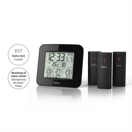 Hama - Meteostanica s LCD displejom a budíkom 3xAAA + 3x senzor 2xAA