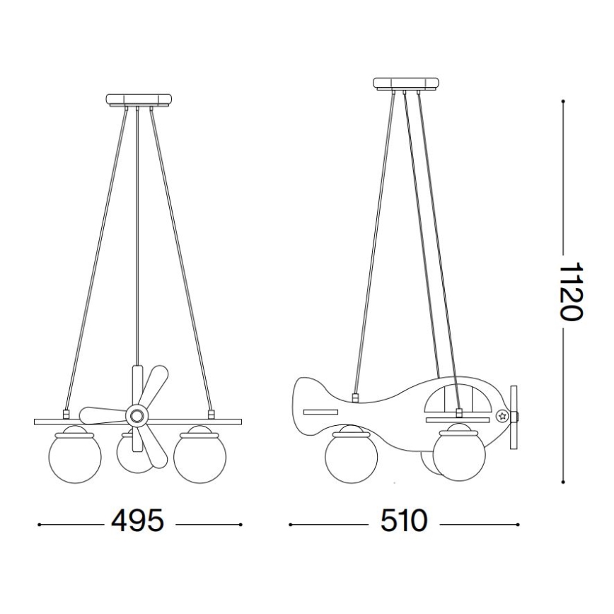 Ideal Lux - Detský luster na lanku AVION 3xE14/28W/230V modrý