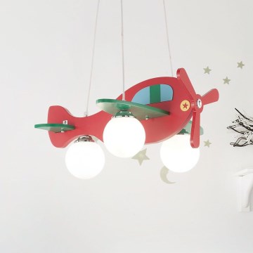 Ideal Lux - Detský luster na lanku AVION 3xE27/28W/230V červená