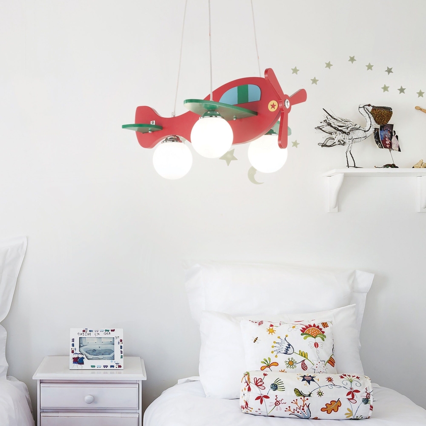 Ideal Lux - Detský luster na lanku AVION 3xE27/28W/230V červená