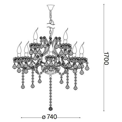 Ideal Lux - Krištáľový luster na reťazi NAPOLEON 12xE14/40W/230V pr. 74 cm lesklý chróm