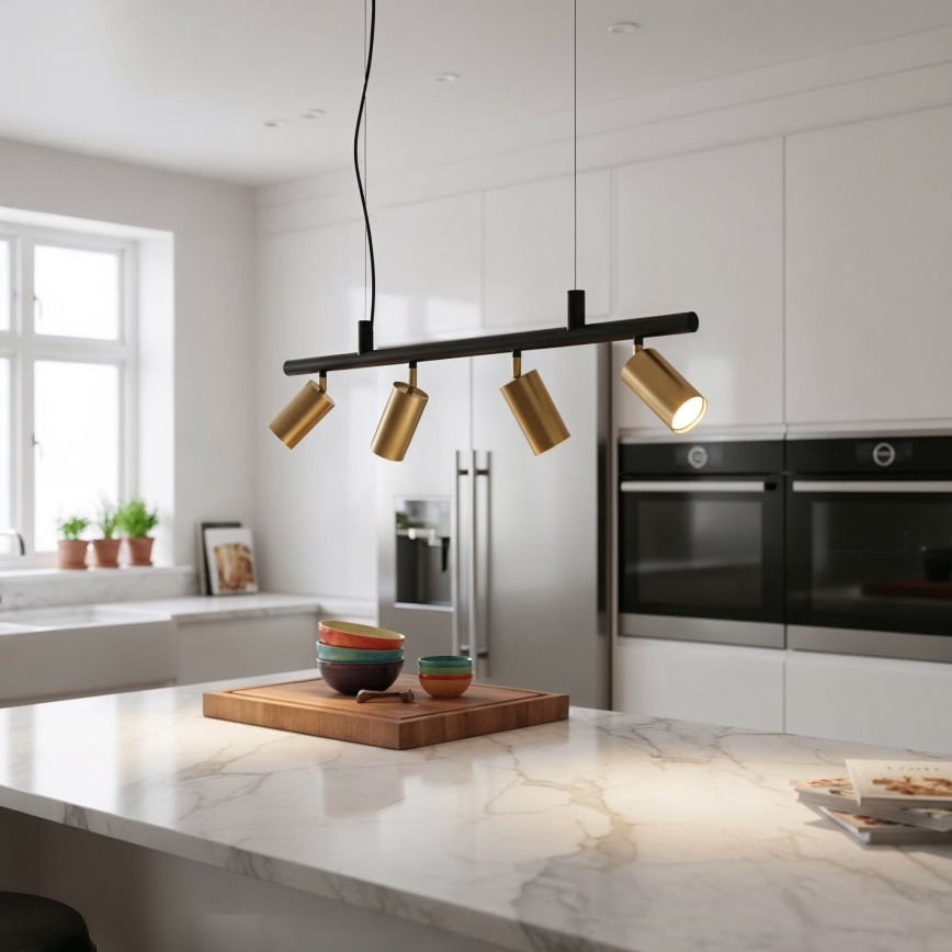 Ideal Lux - LED Luster na lanku DYNAMITE 4xGU10/7W/230V CRI 90 čierna/mosadz