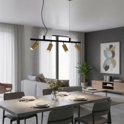 Ideal Lux - LED Luster na lanku DYNAMITE 4xGU10/7W/230V CRI 90 čierna/mosadz