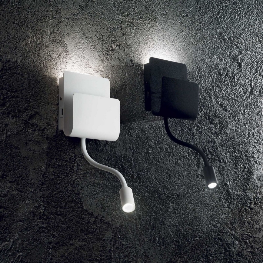 Ideal Lux - LED Nástenné bodové svietidlo s flexibilná lampičkou PROBE LED/9,5W/230V USB CRI 90 biela