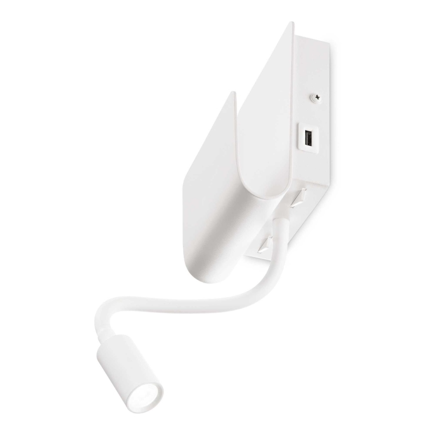 Ideal Lux - LED Nástenné bodové svietidlo s flexibilná lampičkou PROBE LED/9,5W/230V USB CRI 90 biela