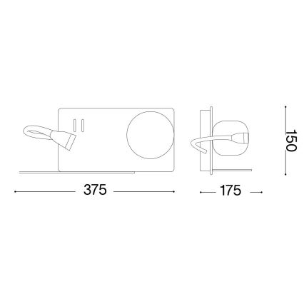 Ideal Lux - LED Nástenné svietidlo s flexibilnou lampičkou BOOK 1xG9/28W + LED/3W/230V USB čierna
