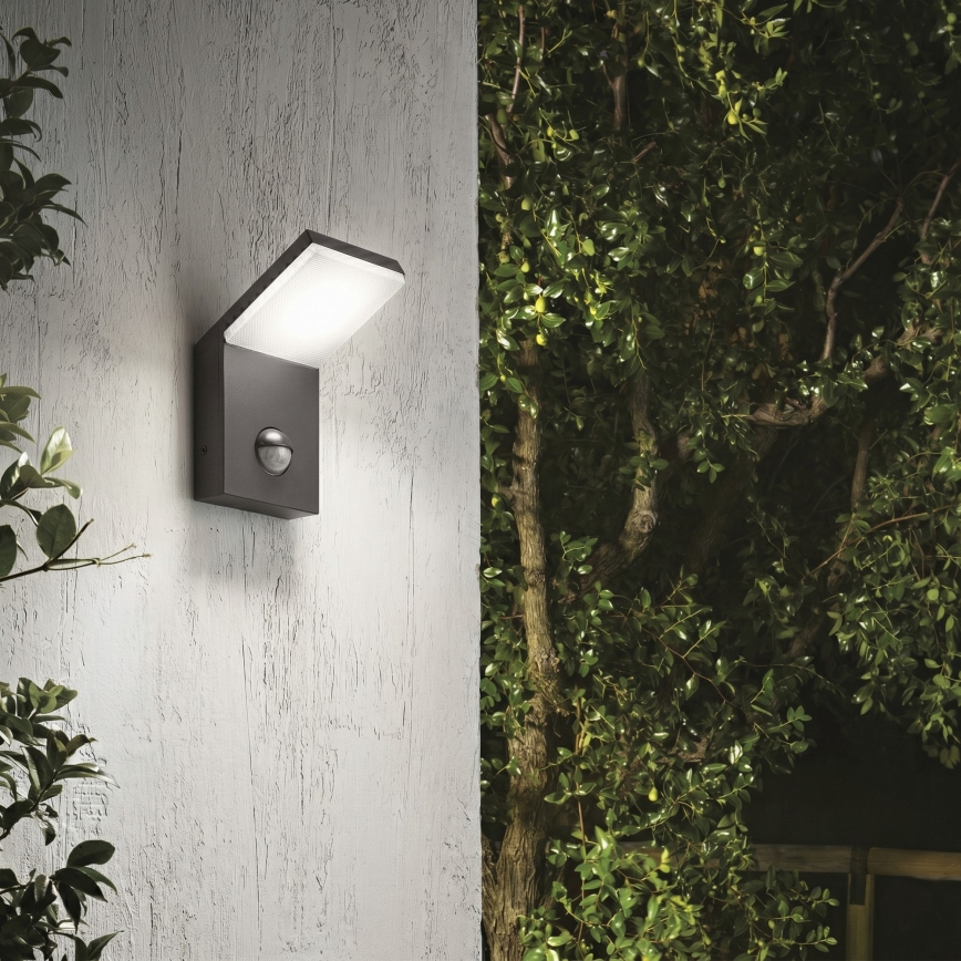 Ideal Lux - LED vonkajšie svietidlo so senzorom STYLE LED/9W/230V 4000K CRI 90 IP54 antracit
