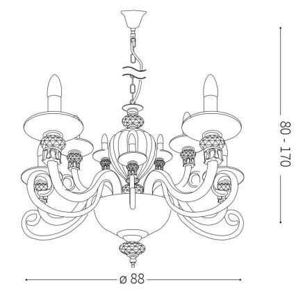Ideal Lux - Luster na reťazi BARONET 15xE14/40W/230V pr. 88 cm červená