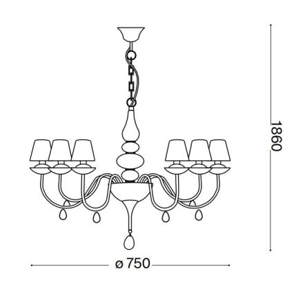 Ideal Lux - Luster na reťazi BLANCHE 6xE14/4W/230V pr. 75 cm čierna