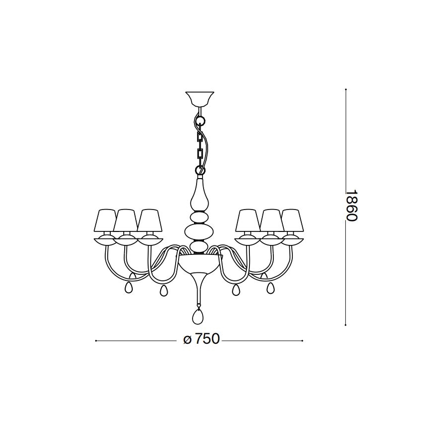 Ideal Lux - Luster na reťazi BLANCHE 6xE14/4W/230V pr. 75 cm čierna