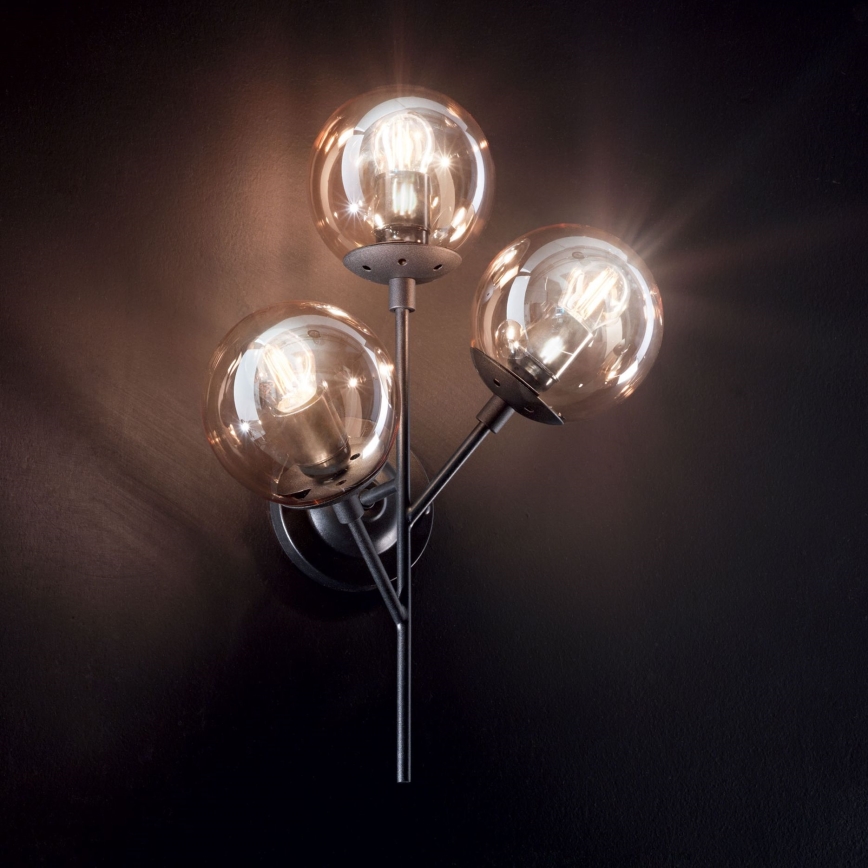 Ideal Lux - Nástenná lampa KEPLER 3xE27/42W/230V čierna/dymová