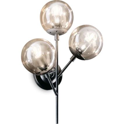 Ideal Lux - Nástenná lampa KEPLER 3xE27/42W/230V čierna/dymová