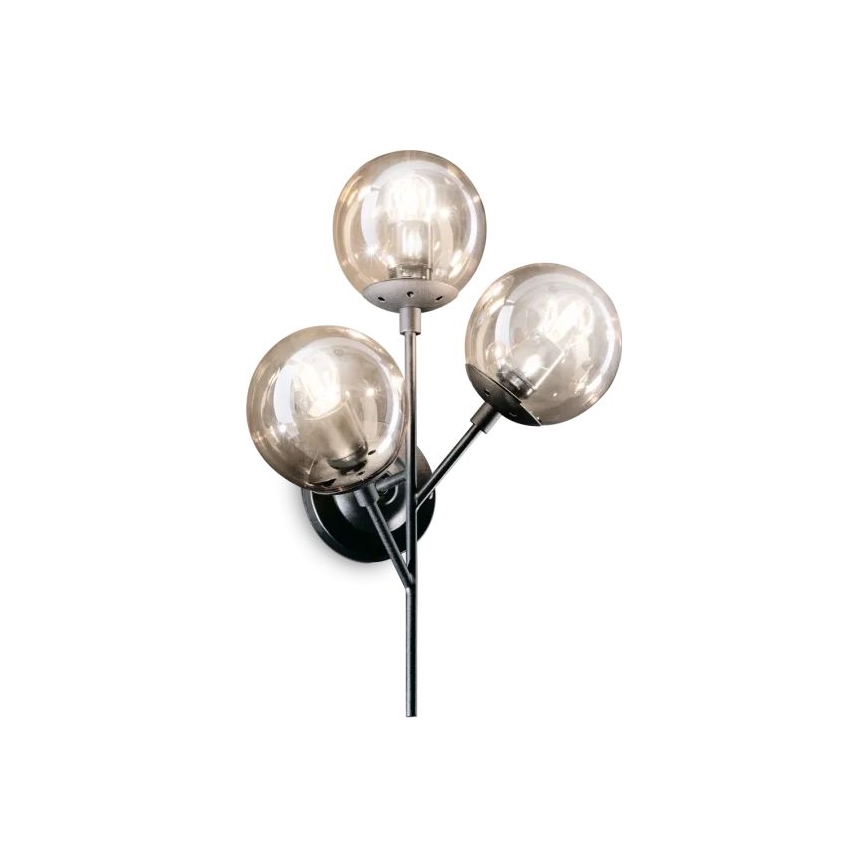 Ideal Lux - Nástenná lampa KEPLER 3xE27/42W/230V čierna/dymová