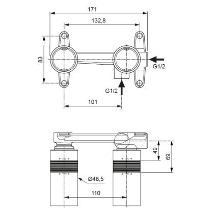 Ideal Standard A1313NU - Montážne teleso pre umývadlovú podomietkovú batériu BUILT-IN modrá