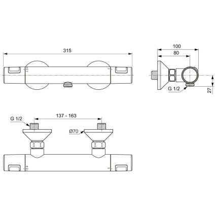 Ideal Standard A7201AA - Termostatická sprchová batéria CERATHERM T25 lesklý chróm