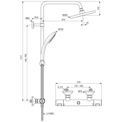 Ideal Standard A7208AA - Sprchová súprava s termostatickou batériou CERATHERM T25 lesklý chróm
