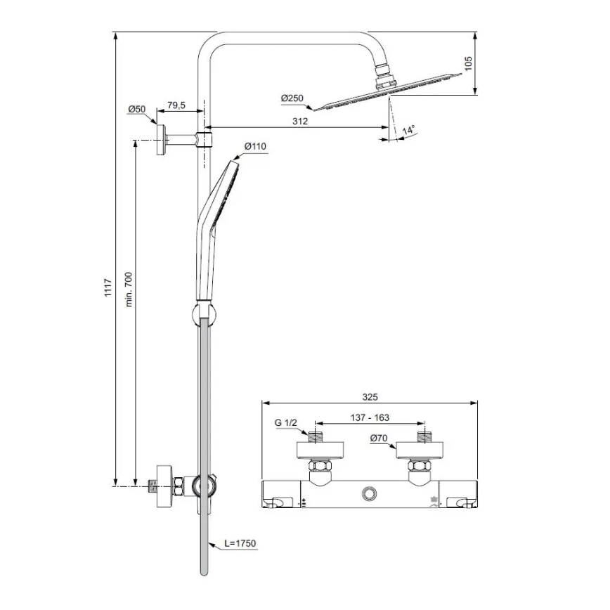 Ideal Standard A7565AA - Sprchová súprava s termostatickou batériou CERATHERM T50 lesklý chróm