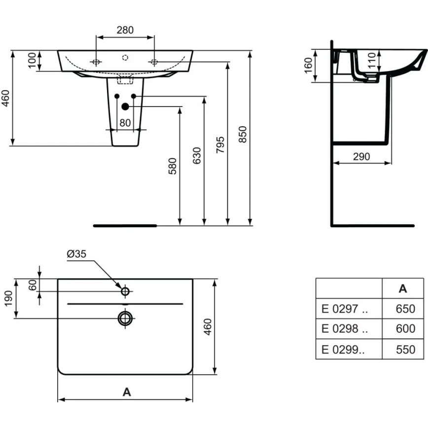 Ideal Standard E029901 - Závesné umývadlo CONNECT AIR 55x46 cm keramika/biela