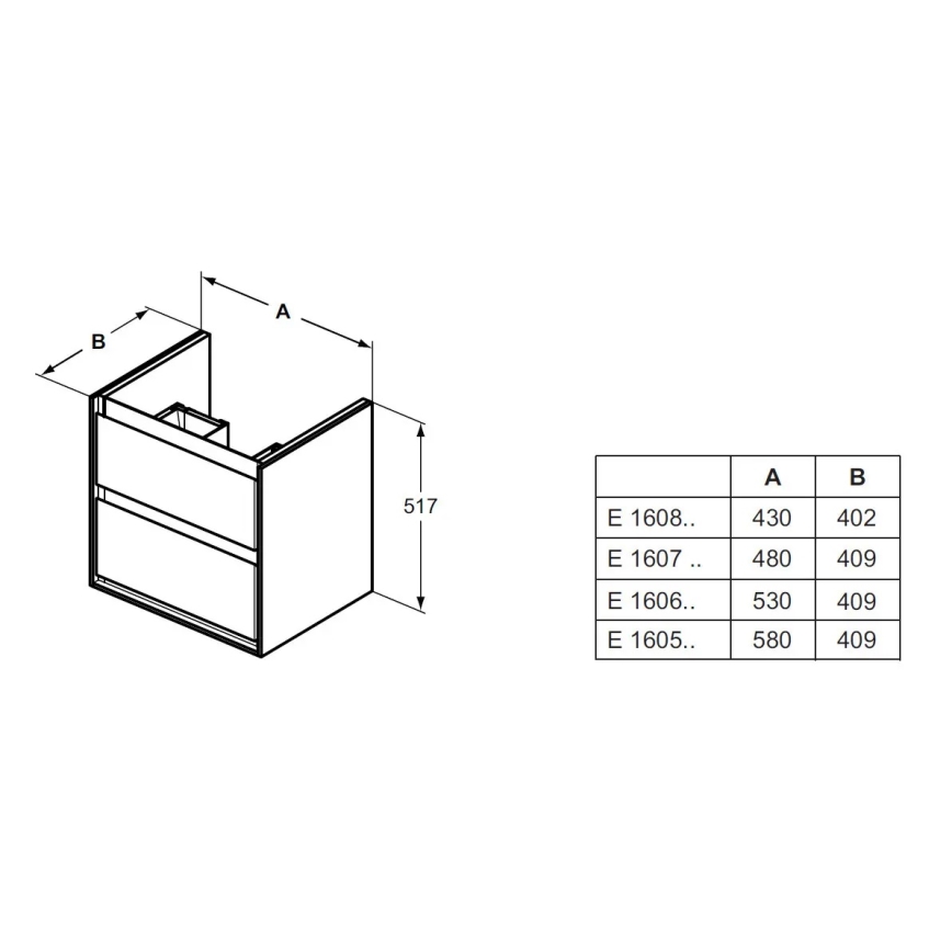 Ideal Standard E1606B2 - Kúpeľňová skrinka pod umývadlo CONNECT AIR 53x40,9cm biela